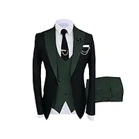 costume slim fit 3 pièces pour homme ensembles Élégants de blazer de bal de dîner à un bouton à revers ensemble de pantalons de gilet de veste de mariage de fête (vert armée,5xl)