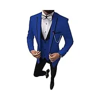 costume 3 pièces Élégant pour hommes ensembles de blazer de bal à revers uni à un bouton ensemble de pantalons de gilet de veste de mariage décontracté (bleu,xxl)