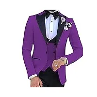 ensemble de costume 3 pièces slim fit pour hommes costumes de smoking à un bouton à revers pointu ensembles de veste et pantalon de dîner de fête solides (violet,xxl)