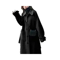 wokas manteau surdimensionné en laine épaisse pour femmes mi-longueur automne ample manteau en laine manteau d'hiver manteau en laine chameau manteaux et vestes (couleur : noir, taille : s)