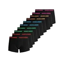 jack & jones male lot de 10 boxers unis, 10 x noir (bande de taille : 2 x rouge, 2 x vert, 2 x bleu, 2 x orange, 2 x rose), xxxl