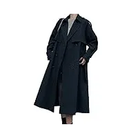 wokas manteau surdimensionné trench femmes design automne tunique vintage écharpes rétro lâches coupe-vent à double boutonnage femme (couleur : noir, taille : l)