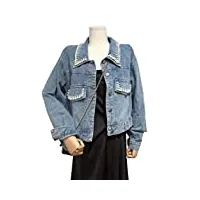 tjlss vestes en jean femmes printemps col rabattu simple boutonnage vintage lâche manteau court (color : kl-bleu, size : m)