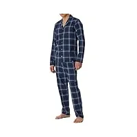 schiesser pyjama long boutonné en flanelle-chaud et doux ensemble de pijama, bleu nuit, 1 mois homme