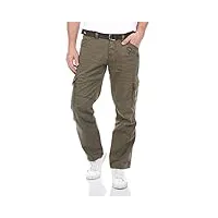 timezone benitotz pantalon cargo pour homme coupe ample pantalon cargo ceinture en tissu 100 % coton basic poches beige gris vert w28 w29 w30 w31 w32 w33 w34 w36 w38 w40, kaki (4137), 40w x 36l