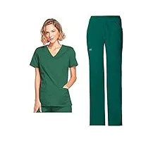 cherokee ensemble médical pour femme, coupe classique moderne 4728 avec coupe contemporaine, taille basse, pantalon évasé 24001, vert chasseur - haut xl / pantalon 2xl