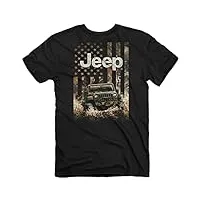 jeep freedom outdoors t-shirt à manches courtes pour homme, noir | drapeau américain, design wrangler rubicon | 100 % coton filé à l'anneau, noir, noir, xl