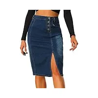 allegra k jupe en jean pour femme avec boutonnière, fente latérale, poche fendue, bleu, 36