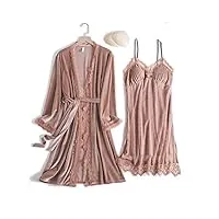 tjlss sexy dos nu halter top femme pyjama peignoir robe velours 2 pcs robe de mariée de mariage ensemble automne et hiver (color : roze, size : m)