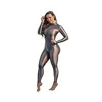 leohex sexy hot sheer body satin brillant catsuit femme costume transparent combinaison complète combinaisons transparentes (xl, gris)