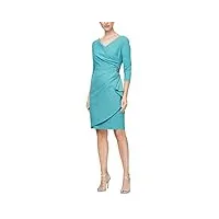 alex evenings robe gainante à manches 3/4 pour femme avec décolleté surplus, bleu sarcelle, 46