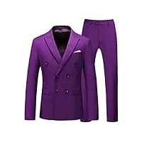 costume deux pièces grande taille pour homme avec double boutonnage slim business décontracté costumes violet 5xl