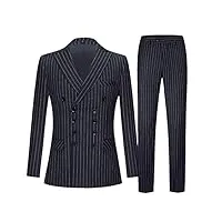 costume 2 pièces vintage pour homme - rayures noires et rouges - coupe ajustée - grand costume de marié - bleu marine - taille xl