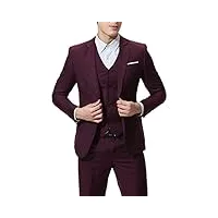 ensemble 3 pièces pour homme - blazer + gilet + pantalon - costume de fête de mariage - vin rouge asie - 6xl - 99 à 105 kg