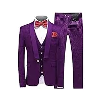 costume 3 pièces pour homme blazer décontracté bal smoking tweed dîner fête mariage grooms violet m