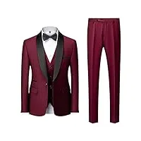 costume 3 pièces slim fit pour homme veste à boutonnage simple blazer vest pants set costumes de smoking à revers châle de bal de mariage (rouge foncé,l)