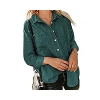 chemise tunique décontractée pour femme,chemisiers en denim vintage pour femme manches chemise boutons décontractés veste vert foncé revers matelassé poche buste chemisiers tunique jean léger sweat-