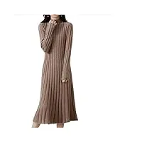 robe pull à manches longues pour femme - mini robe pull décontractée - tunique en tricot - couleur camel - m