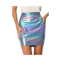 allegra k mini jupe moulante holographique métallique brillante pour femme, multicolore, 40