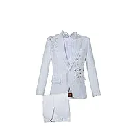 costume 3 pièces pour homme avec motif floral et diamant rouge pour mariage, blazer + pantalon + nœud papillon pour homme, blanc et blanc., l