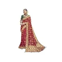 ethnic emporium robe de mariée indienne rouge pur georgette khatli & resham sari travail à la main mariage deux 2 chemisier sari 7384, pêche, 6.3 mtrs lenght with blouse piece