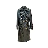 alloaone long manteau d'hiver à double boutonnage en cuir synthétique pour femme avec ceinture, noir , m
