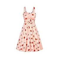 belle poque robe d'été vintage sans manches pour femme - motif floral, rose fraise, m
