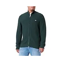 gant cotton texture zip cardigan, tartan green, xl homme