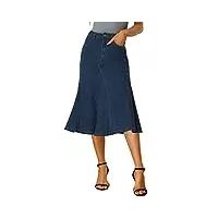 allegra k jupe en jean décontractée pour jupes mi-longues évasées taille haute pour femmes bleu foncé s