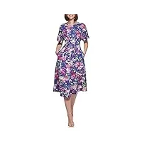 kensie robe midi contemporaine imprimée flamant rose pour femme, bleu marine/multicolore, 36
