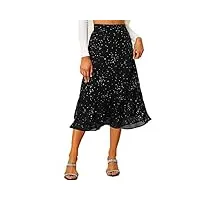 allegra k jupe imprimée en mousseline de soie pour femme - taille élastique - volants - jupe midi fluide, black-star, 36