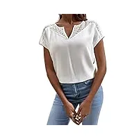 soly hux chemisiers pour femme - col en v - t-shirt tunique - Élégant - chemisier à manches courtes - hauts avec dentelle, blanc., m