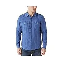 lucky brand chemise western en lin uni à manches longues, bleu marine véritable, s homme