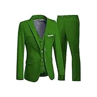 costume homme 3 pièces mode slim fit deux boutons revers crantés sport décontracté affaires blazer gilet pantalon,l,green