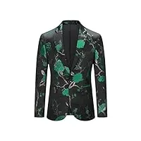 youthup blazer homme brodé formel mode slim fit veste de costume floral bal mariage smoking soirée, vert, l