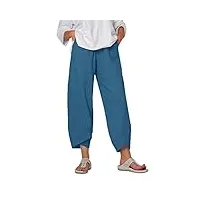 heekpek pantalon fluide femme décontracté pantalon large en coton Élastiquée taille avec poches pantalon 7/8 pantacourt Été léger pants de plage, bleu, taille xl