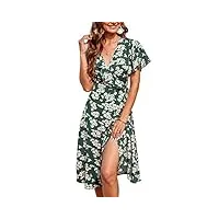 cupshe robe d'été pour femme avec col en v et manches courtes et volants avec imprimé floral, vert olive, taille xl