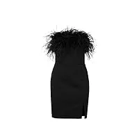 swing fashion linett | schwarz mini femme élégante fête soirée mariée bal | robe courte | avec des plumes naturelles | sans manches | noir | 38