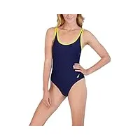 nautica maillot de bain une pièce standard pour femme - contrôle du ventre - séchage rapide - bonnet amovible - bretelles réglables, bleu marine/jaune, taille s