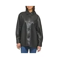 cole haan manteau en cuir boutonné pour femme, noir, medium