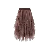 qtinghua jupe en tulle asymétrique 3 couches pour femme - taille élastique - jupe tutu décontractée, 00# marron, taille unique