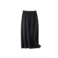 shouqiao jupe midi femmes Élégant tricoté Élastique taille haute jupe couleur unie Épaissi confortable jupe a-line, noir, m
