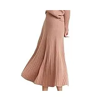 shouqiao jupe midi femmes jupe fluide Élégant tricoté Élastique taille haute jupe couleur unie confortable sretchy a-line jupe longue, rose, l