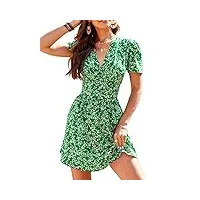 cupshe mini robe portefeuille froncée pour femme, motif floral, manches courtes, col en v, robe de cocktail, vert, s