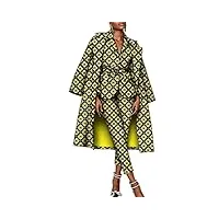 costumes africains pour femmes dashiki imprimés vestes pantalon et manteau long ensemble trois pièces tenues coupe ajustée avec ceinture deux poches fp6395 s