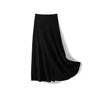 shouqiao jupe midi femmes jupe plissée Élégant Élastique taille haute jupe tricotée jupe jacquard confortable sretchy a-line jupe longue, noir, l