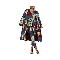 costumes africains pour femme dashiki imprimés veste, pantalon et manteau long, ensemble trois pièces, tenue ajustée avec ceinture, deux poches, fp6366 2xl