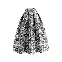 bollrllr jupe midi plissée vintage élégante pour femme avec imprimé floral blanc, 15, 52