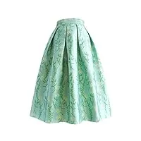 bollrllr jupe midi plissée vintage élégante pour femme avec imprimé floral blanc, 09, 48