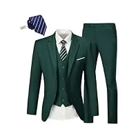 costume 3 pièces pour homme - coupe ajustée - robe de mariée tux - deux boutons - costume d'affaires - blazer, veste, pantalon avec cravate, vert foncé, taille s